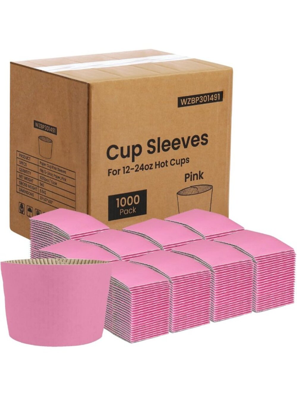 1000 Pack Pink Disposable Coffee Cup Sleeves - Durable Insulator for Hot & Cold